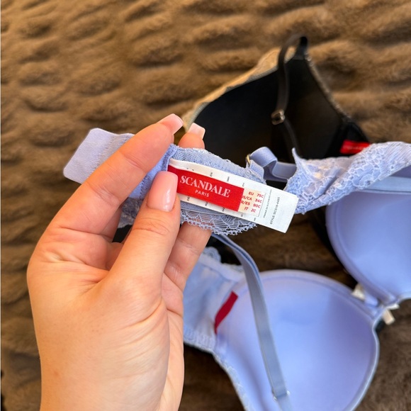 Scandale Paris Lace Underwire Bra Set - Black and Lavender Size 34C - Picture 4 of 4